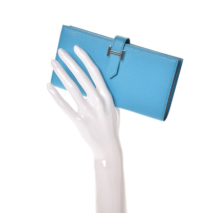 Hermes Chevre Mysore Bearn Gusset Wallet Bleu Azteque 2 of 8