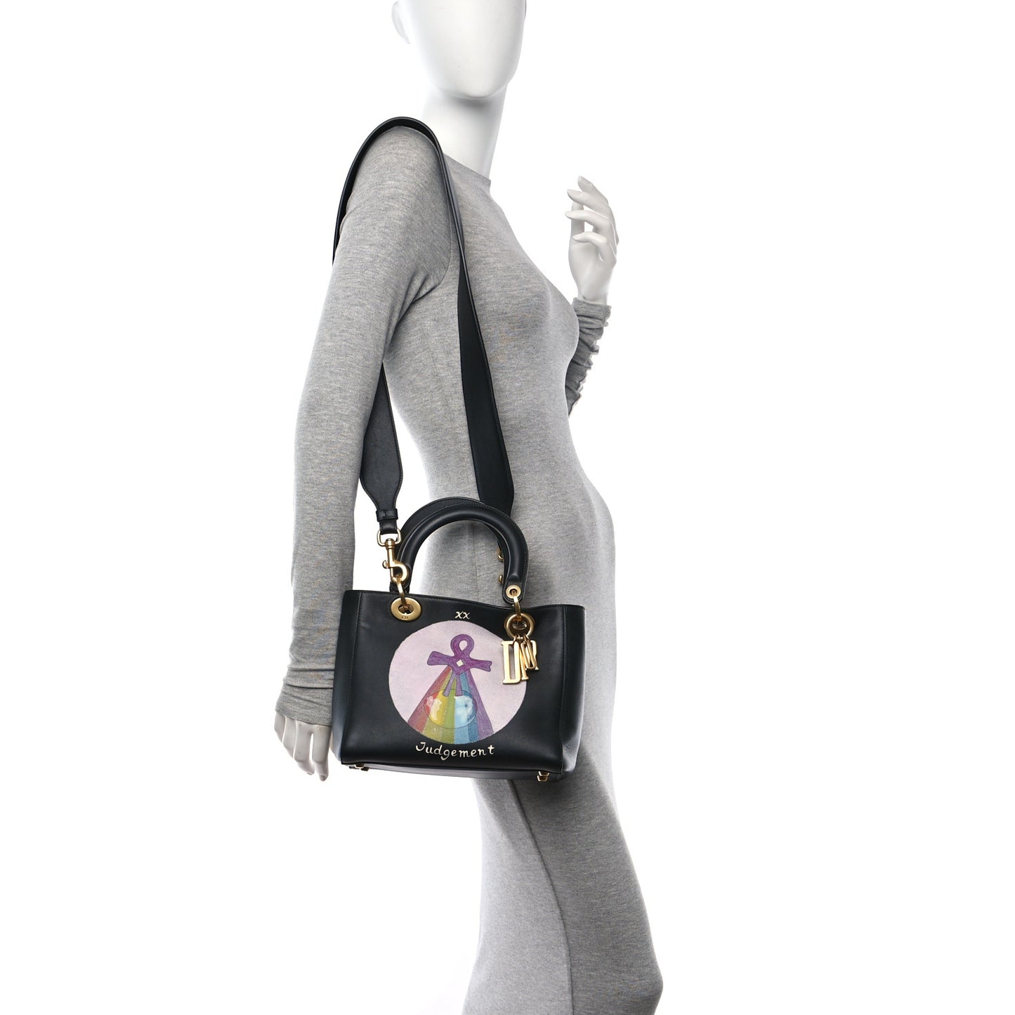 Calfskin Hand Painted Tarot Card Judgement Medium Lady Dior Black