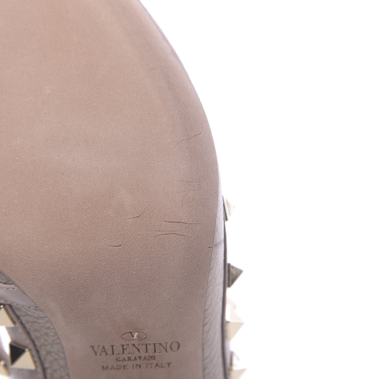 Metallic Pebbled Calfskin Rockstud Ankle Strap 100mm Pumps 37 Sasso Poudre