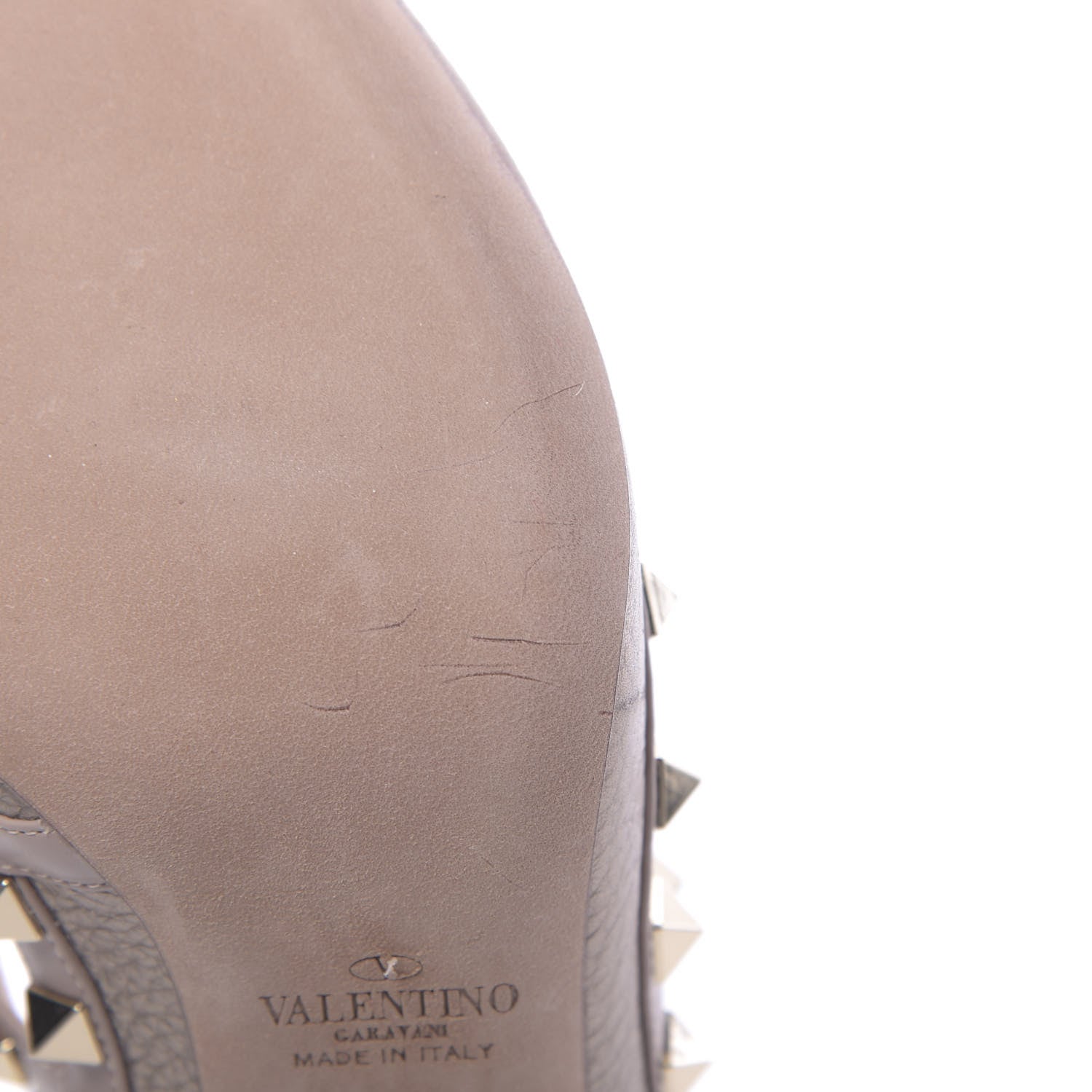 Valentino Garavani Metallic Pebbled Calfskin Rockstud Ankle Strap 100mm Pumps 37 Sasso Poudre 9 of 9