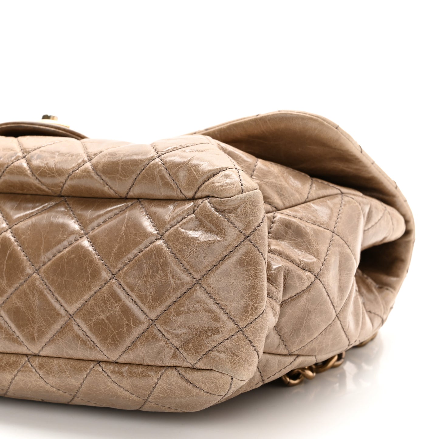 Glazed Calfskin Castle Rock Medium Flap Dark Beige