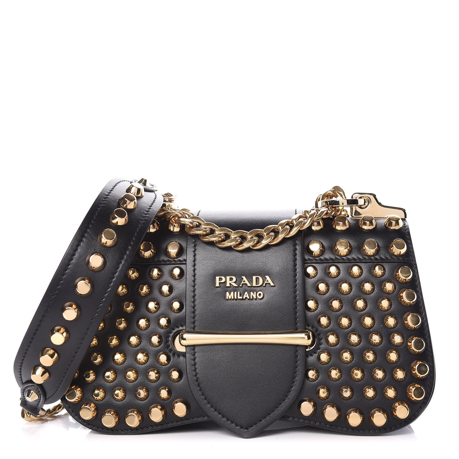 Prada City Calf Studded Sidonie Shoulder Bag Black 1 of 10