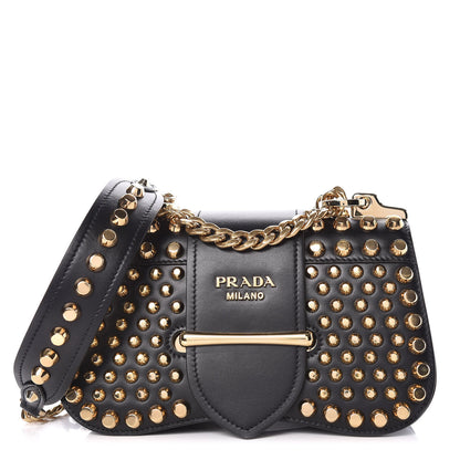 Prada City Calf Studded Sidonie Shoulder Bag Black 1 of 10