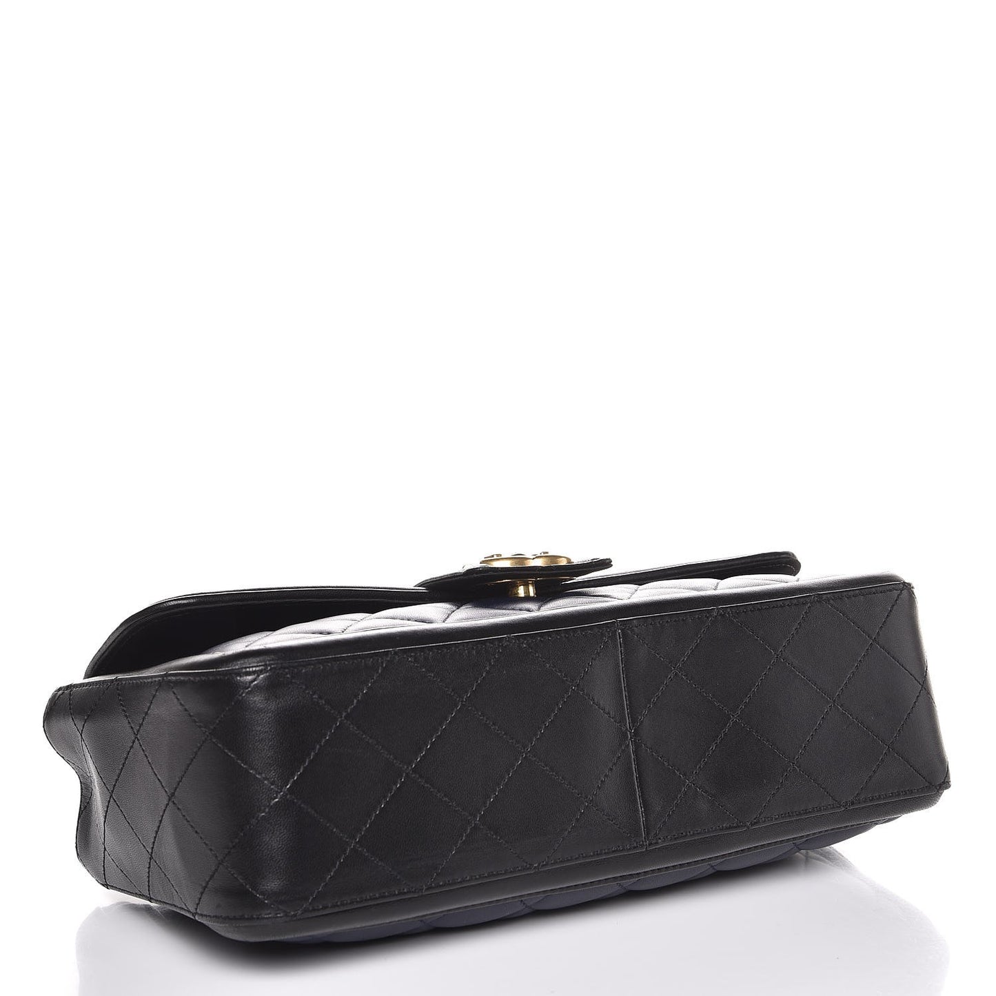 Calfskin Quilted Large Elegant CC Flap Navy Black