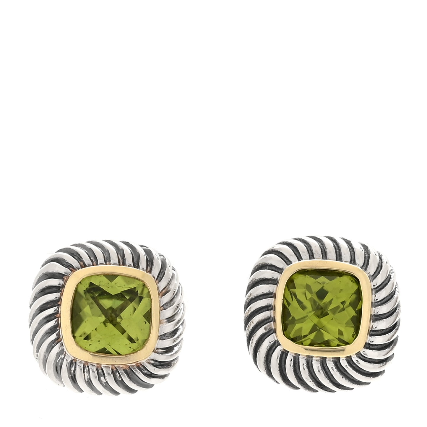 Sterling Silver 14K Yellow Gold Peridot 7mm Albion Cable Earrings