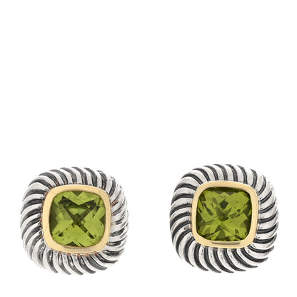 David Yurman Sterling Silver 14K Yellow Gold Peridot 7mm Albion Cable Earrings 1 of 4