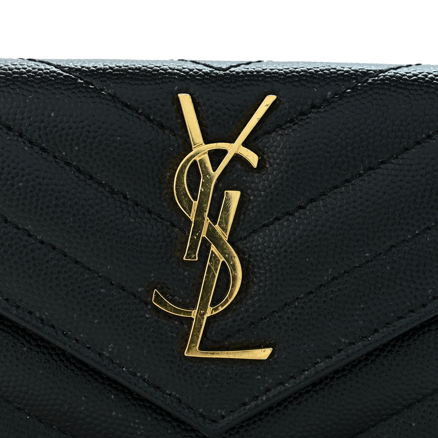 Saint Laurent Grain De Poudre Matelasse Chevron Small Monogram Envelope Wallet Black 10 of 11