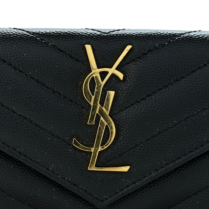 Saint Laurent Grain De Poudre Matelasse Chevron Small Monogram Envelope Wallet Black 10 of 11