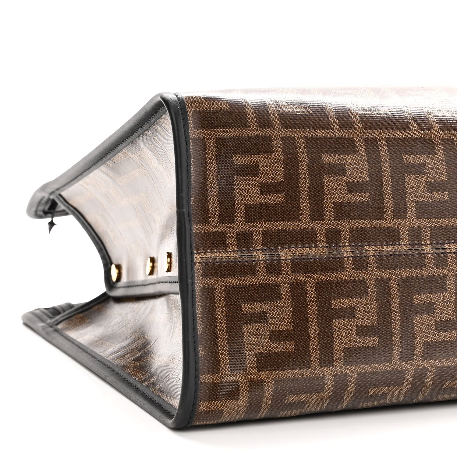 Fendi Glazed Fabric Vitello Century FF 1974 Stamp Patch Mini Peekaboo Defender Cover Mogano Panna Black 9 of 10