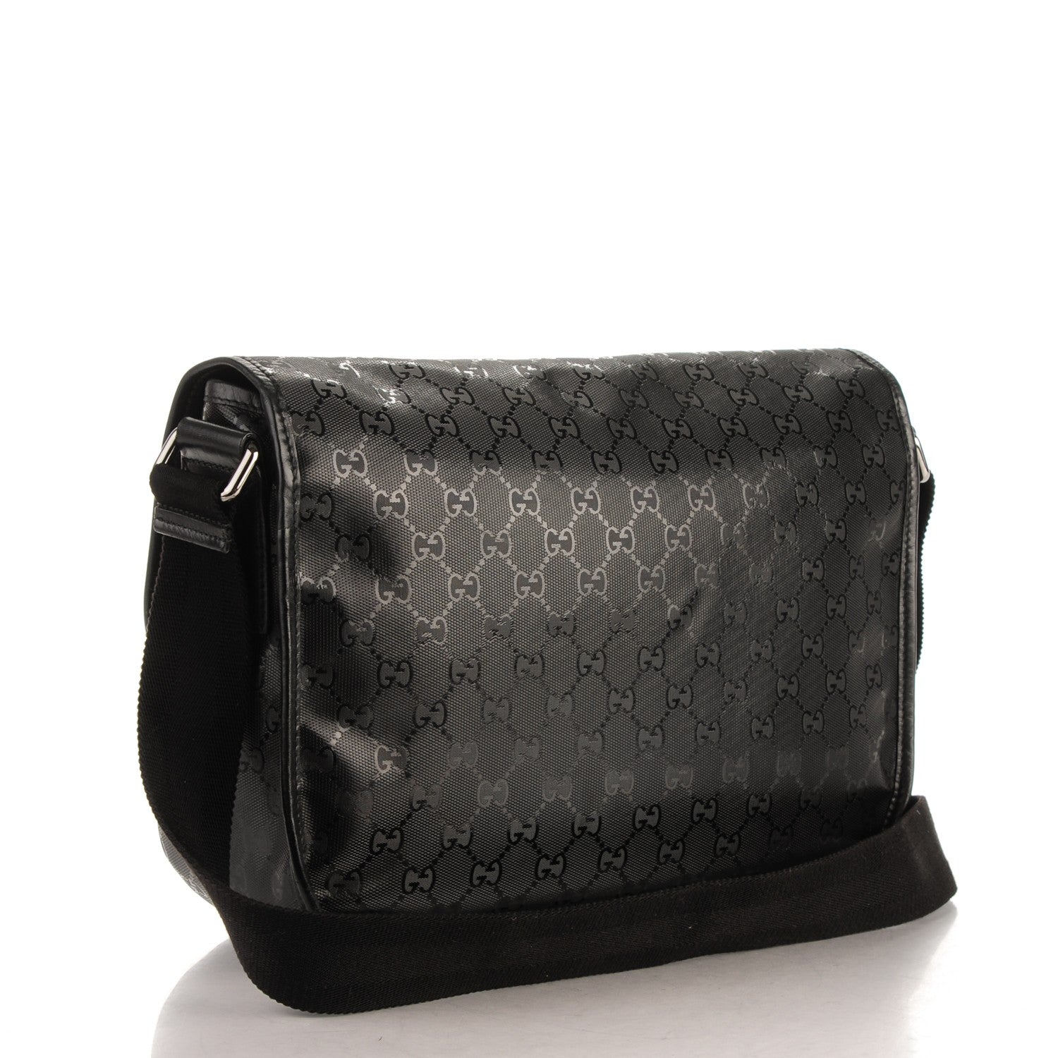 Gucci Imprime Monogram Medium Double Buckle Flap Messenger Bag Black 3 of 7