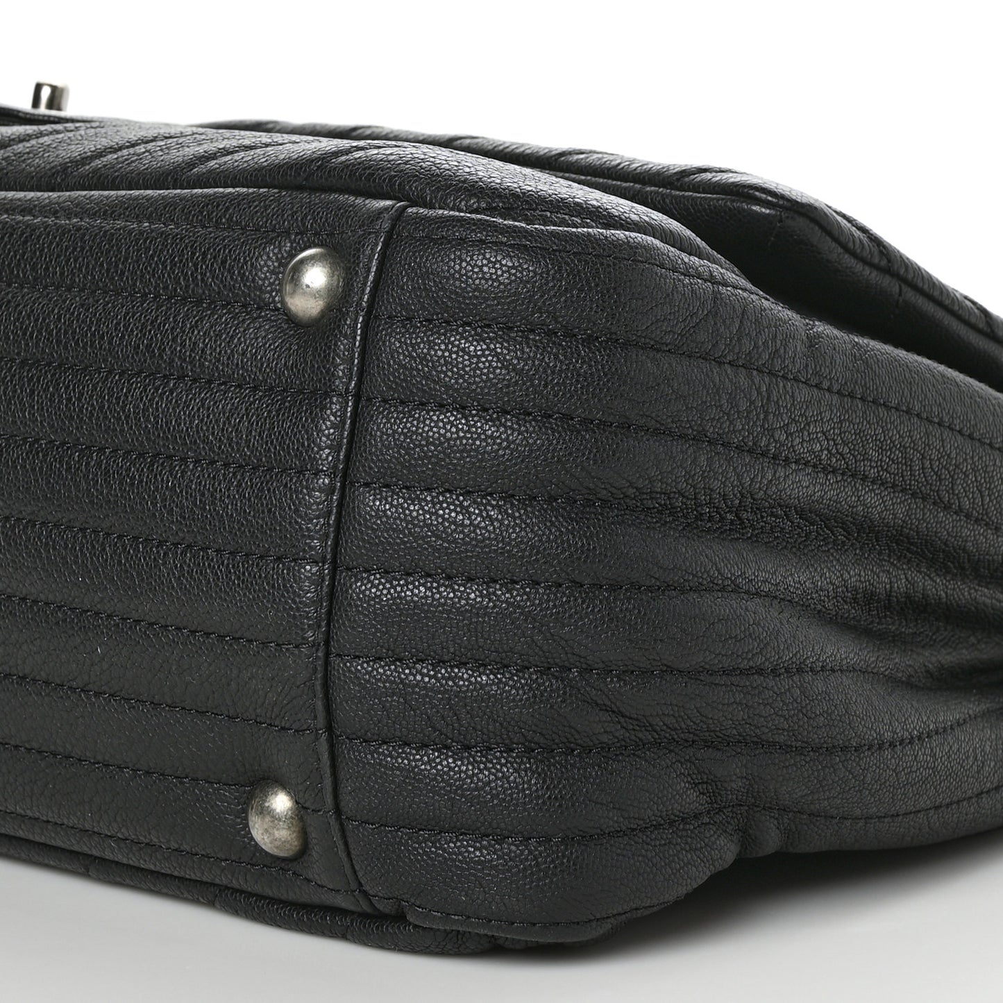 Calfskin Chevron Quilted XXL Travel Flap Bag Black