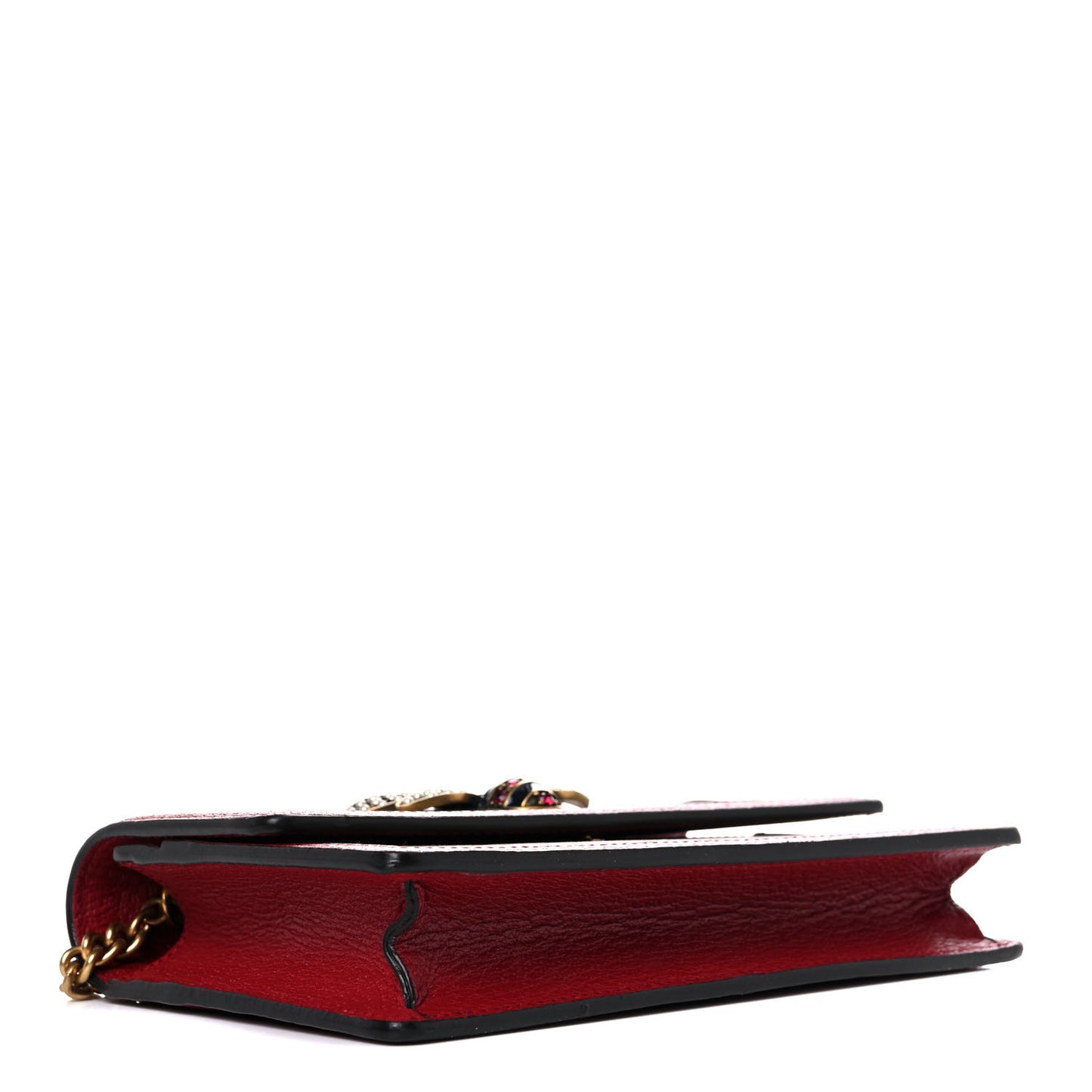 GG Supreme Monogram Web Queen Margaret Chain Wallet Red