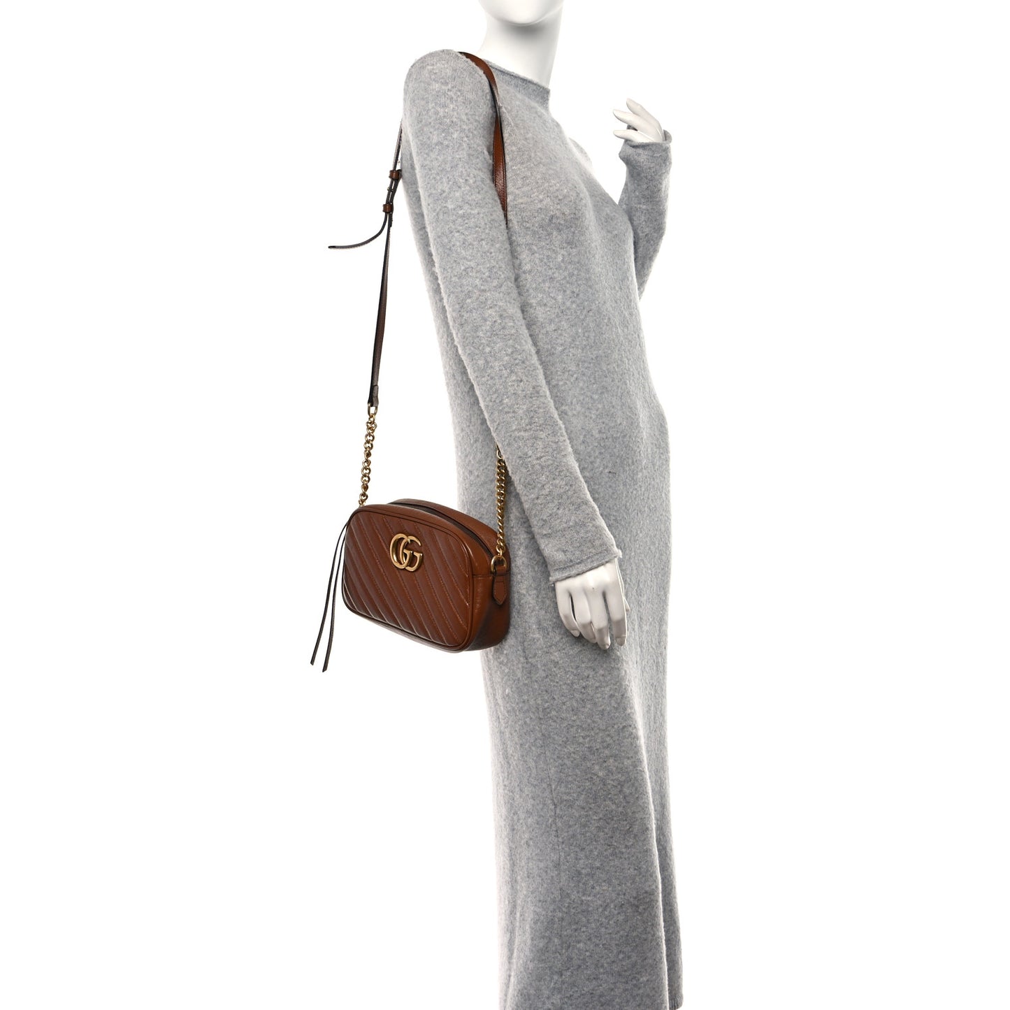 Glazed Calfskin Matelasse Diagonal Small GG Marmont Chain Shoulder Bag Cuir