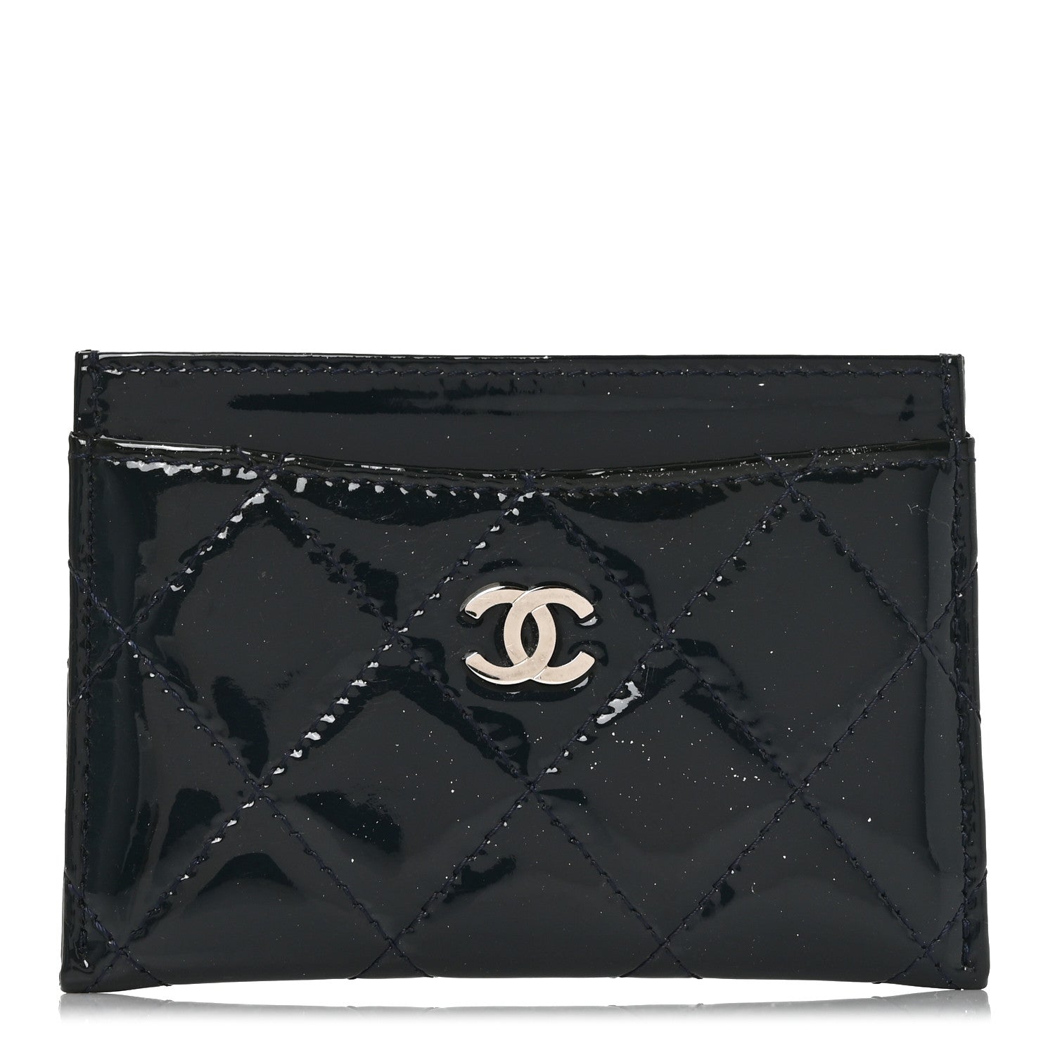Chanel Patent Calfskin Quilted Card Holder Navy Blue 1 of 8