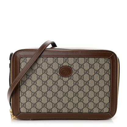 Gucci GG Supreme Monogram Glazed Textured Calfskin Retro Interlocking G Box Shoulder Bag Beige Ebony Brown Sugar 1 of 10