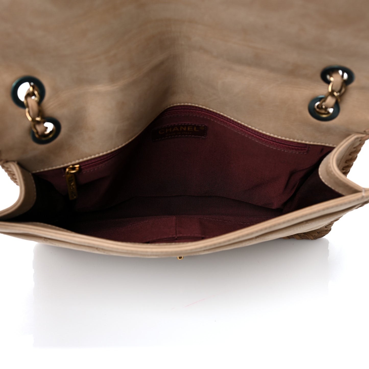 Iridescent Calfskin Jumbo Happy Stitch Flap Beige