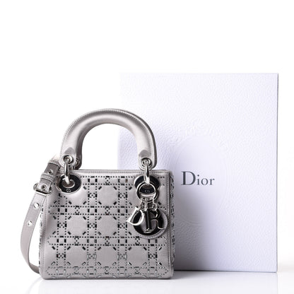 Christian Dior Satin Crystal Cannage Mini Lady Dior Gray 9 of 9