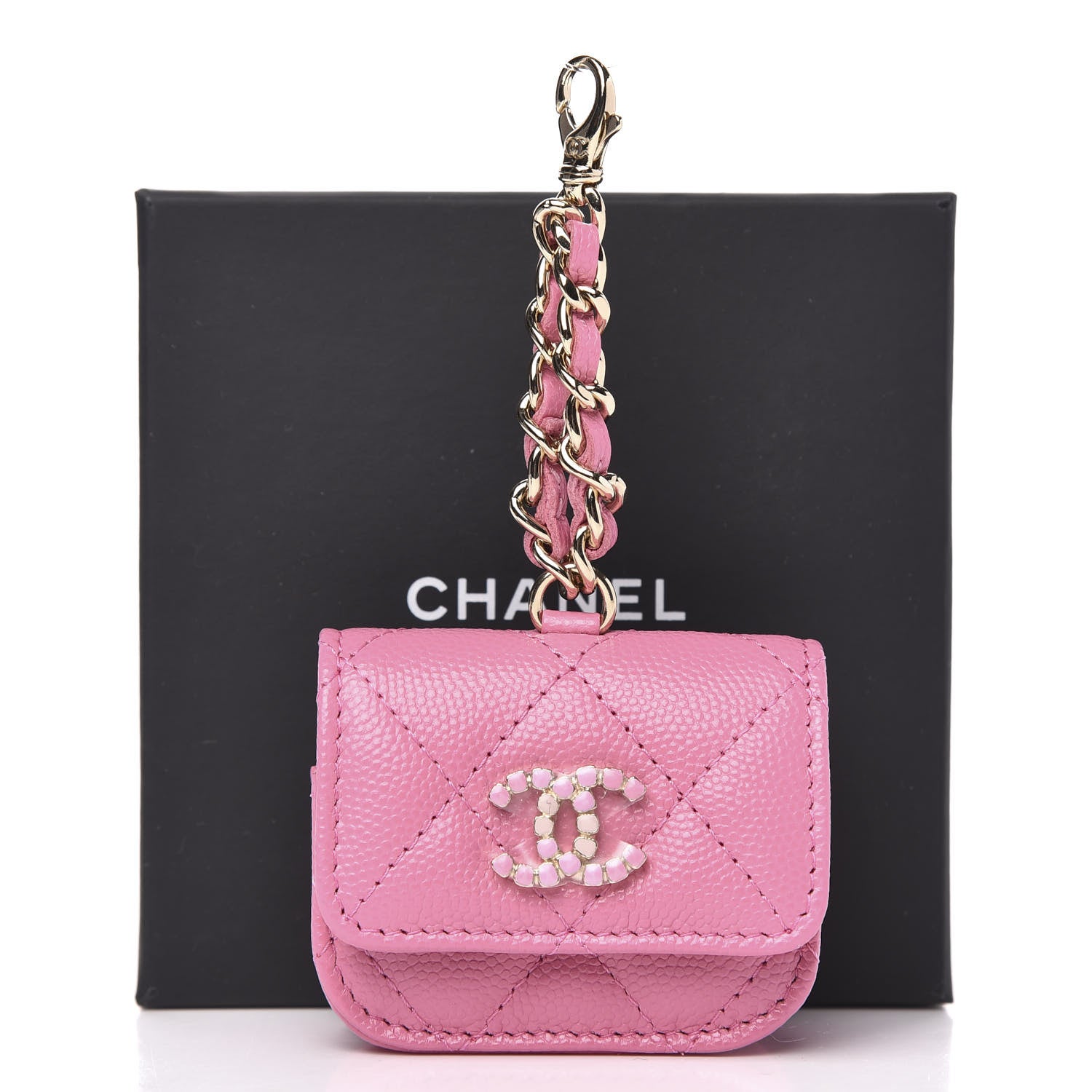 Chanel Caviar Quilted Crystal CC Airpods Pro Case Pink 9 of 9