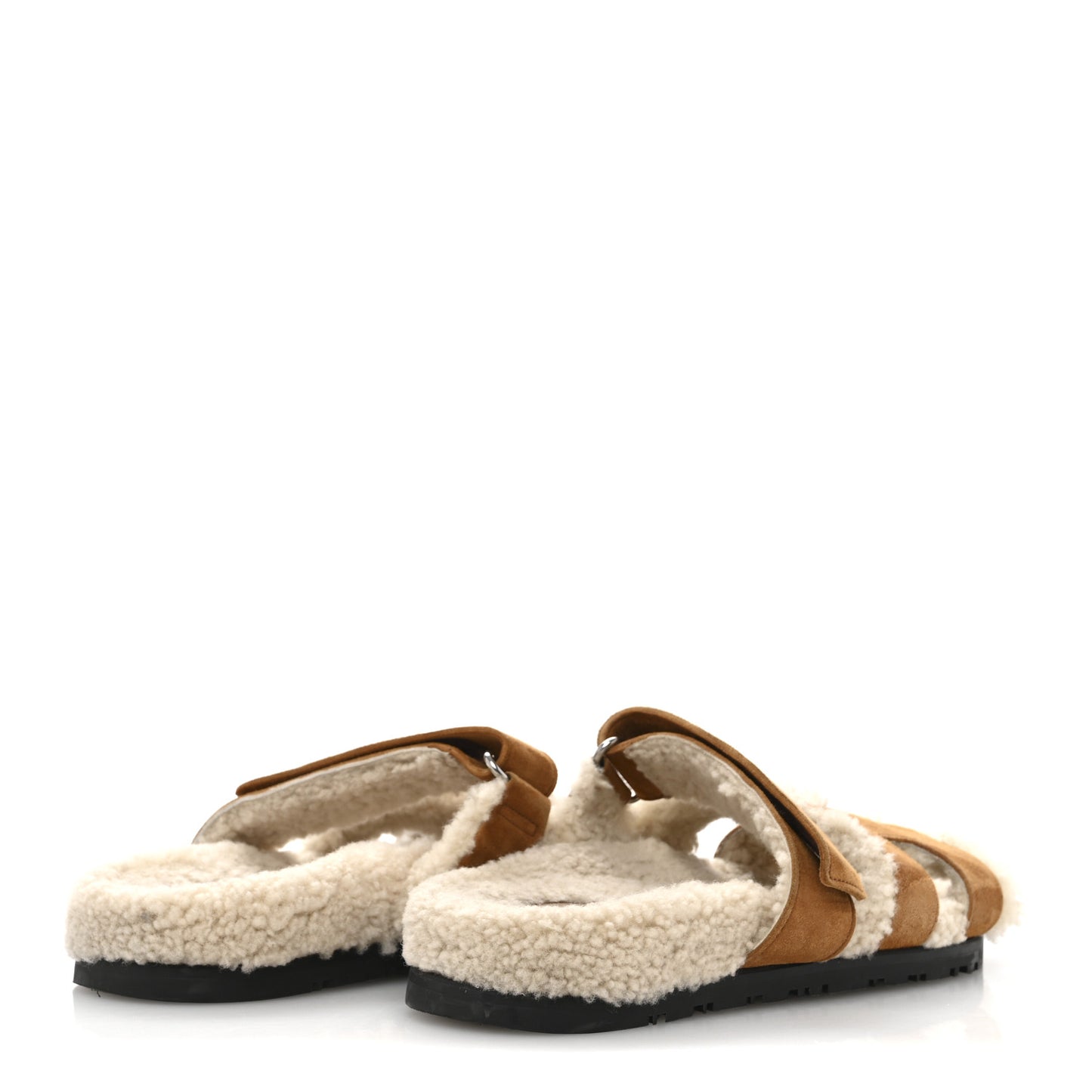 Suede Goatskin Woolskin Womens Chypre Sandals 37 Brun Fume Ecru