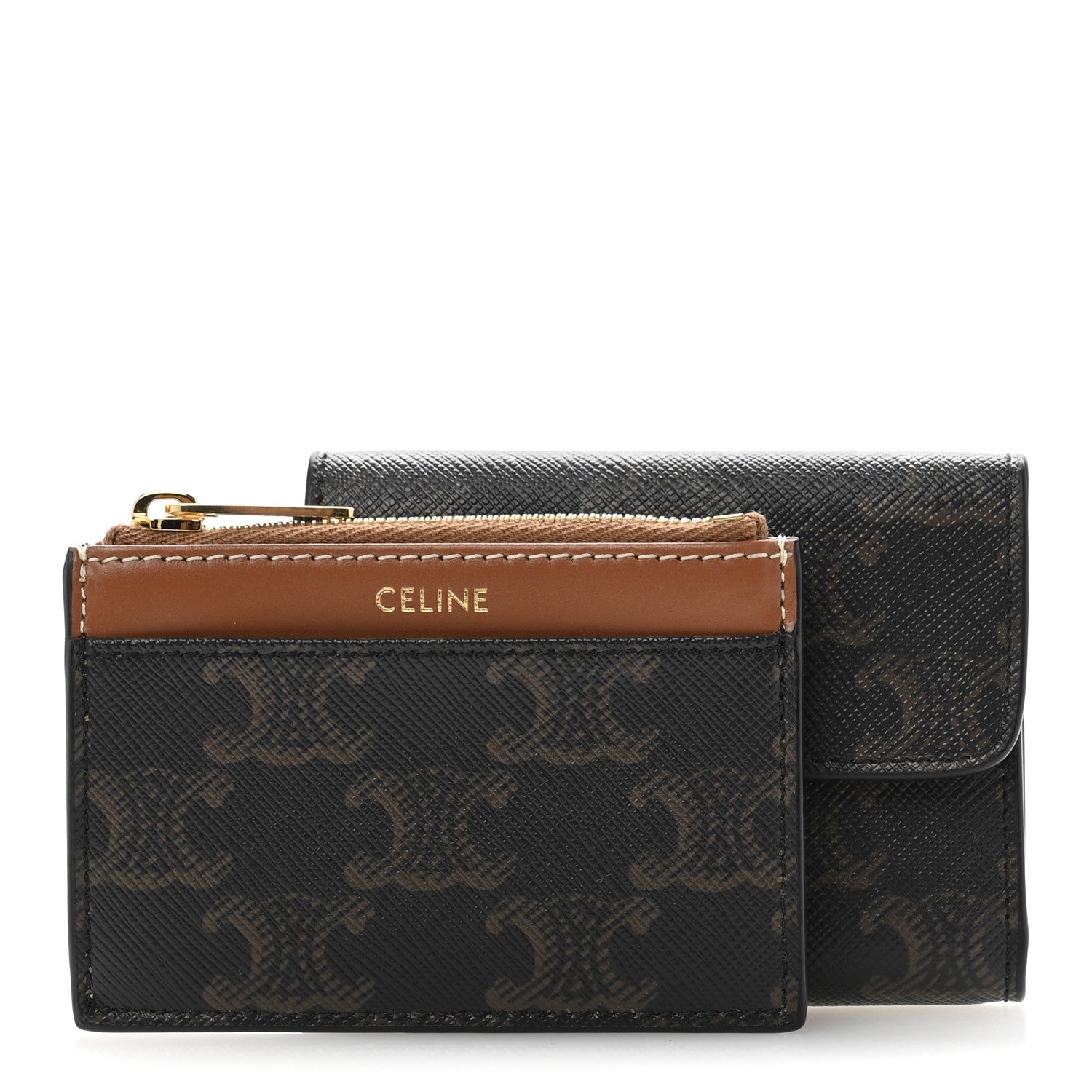 Celine Canvas Triomphe Compact Triomphe Wallet With Coin Purse Tan 3 of 10
