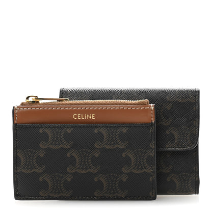 Celine Canvas Triomphe Compact Triomphe Wallet With Coin Purse Tan 3 of 10
