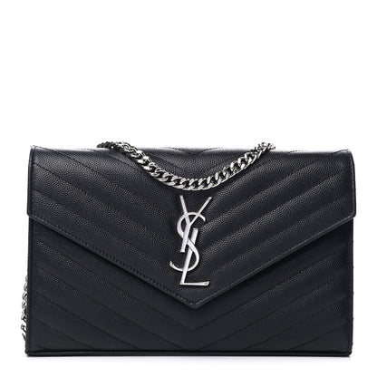 Saint Laurent Grain De Poudre Matelasse Chevron Monogram Chain Wallet Black 1 of 4