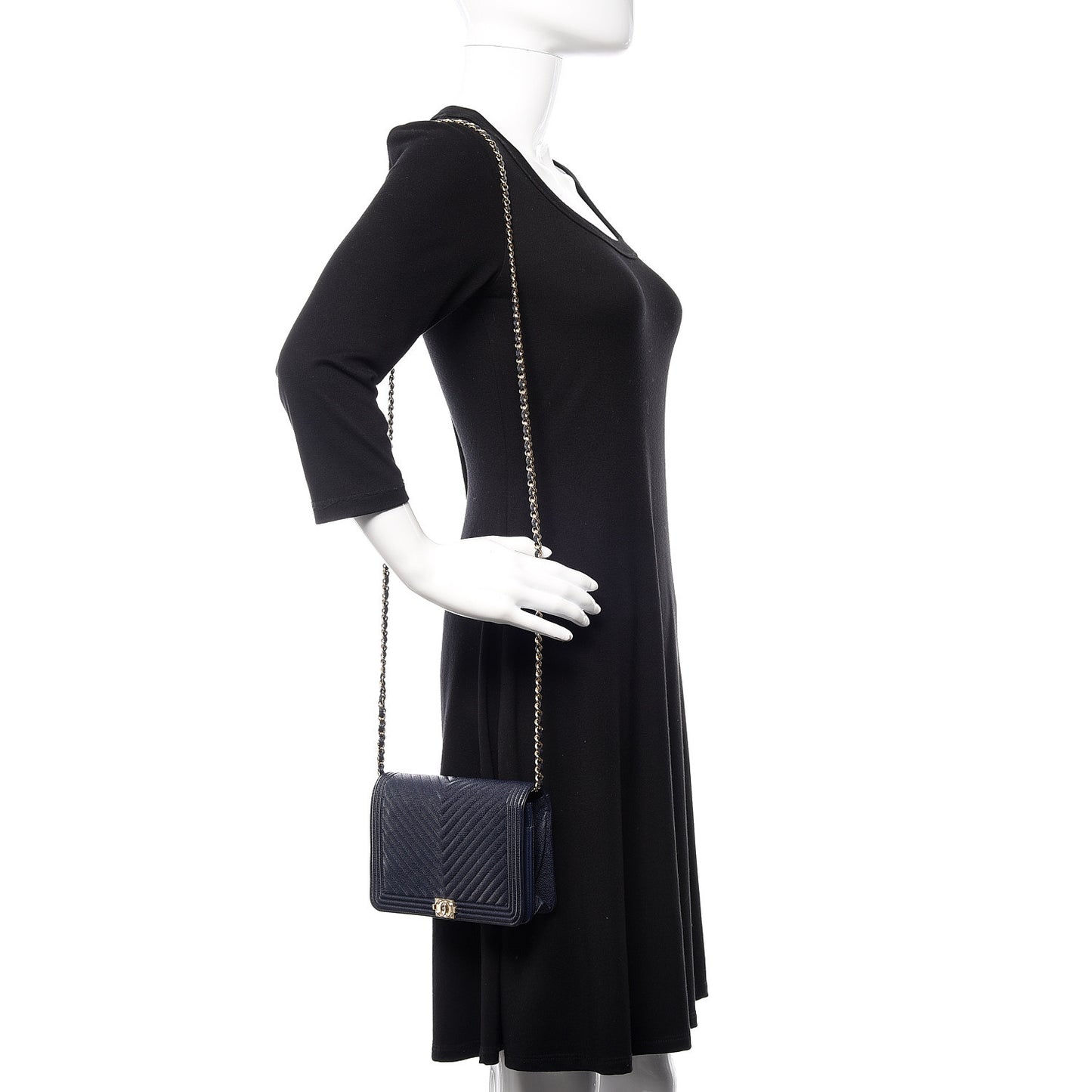 Caviar Chevron Quilted Boy Wallet On Chain WOC Blue