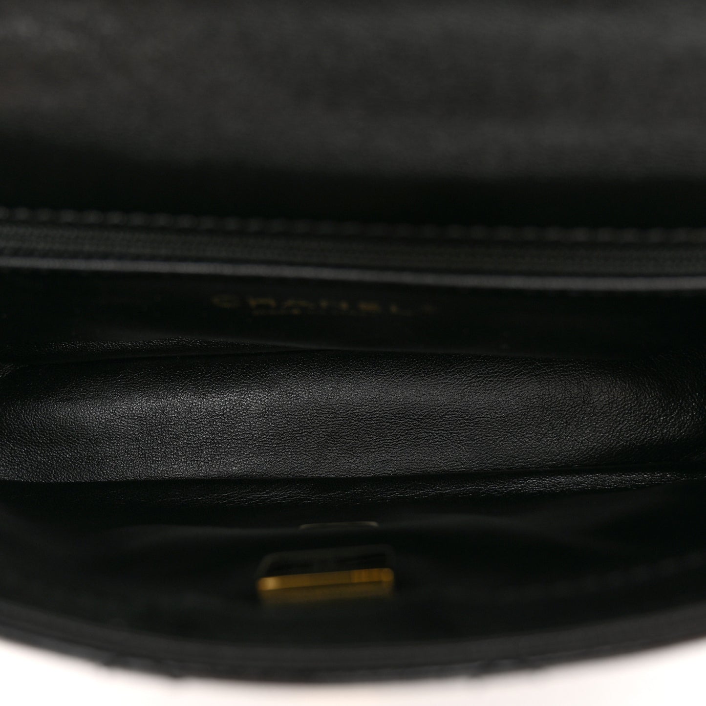 Shiny Lambskin Quilted Golden Links Top Handle Flap Black