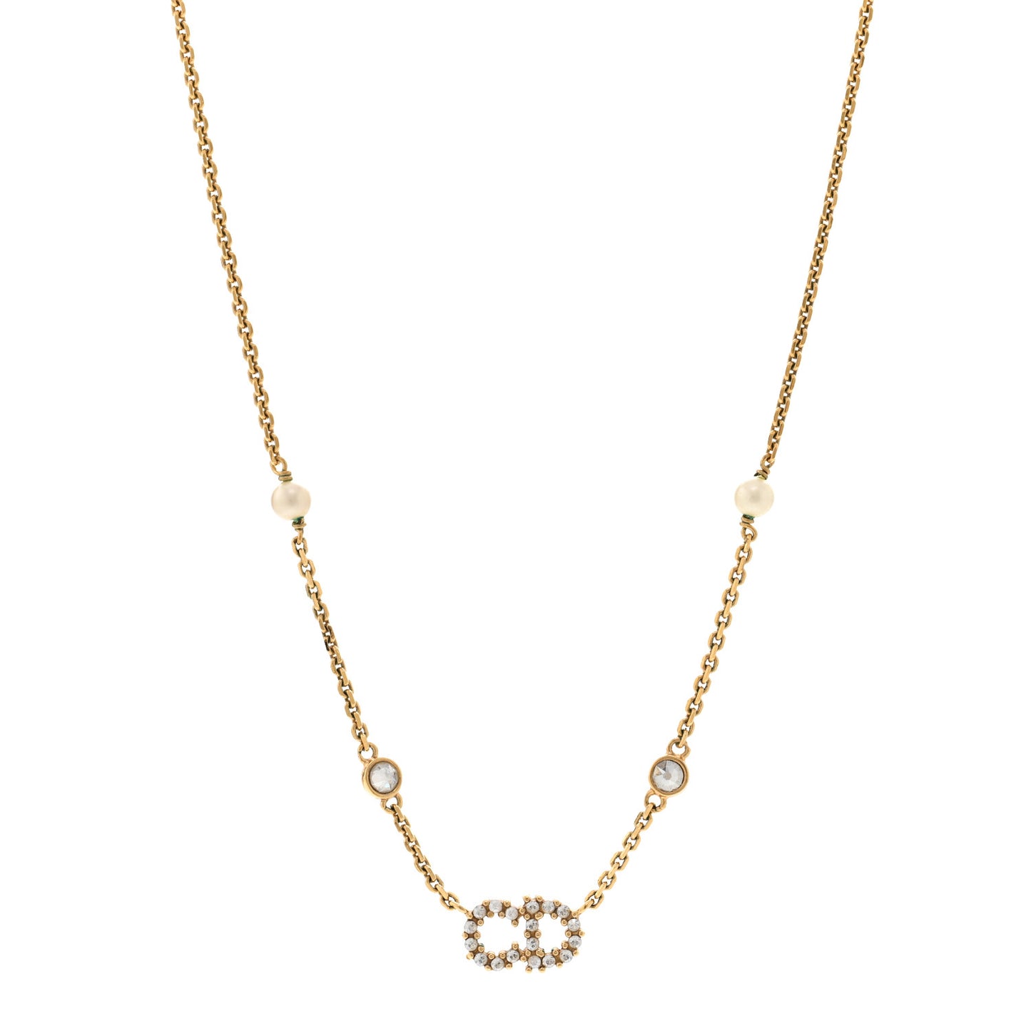 Metal Crystal Pearl Clair D Lune Necklace Gold