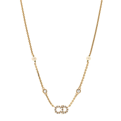 Christian Dior Metal Crystal Pearl Clair D Lune Necklace Gold 1 of 5