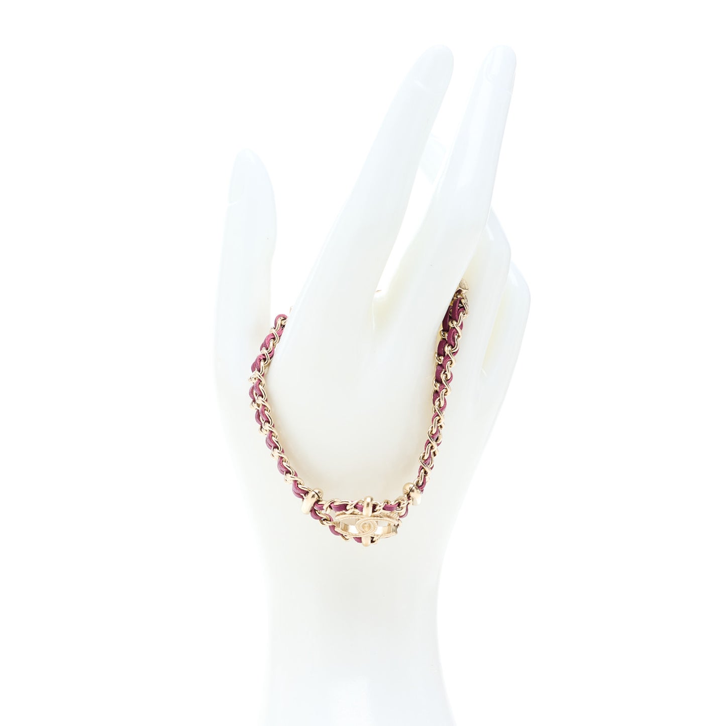 Metal Lambskin CC Chain Link Bracelet Burgundy