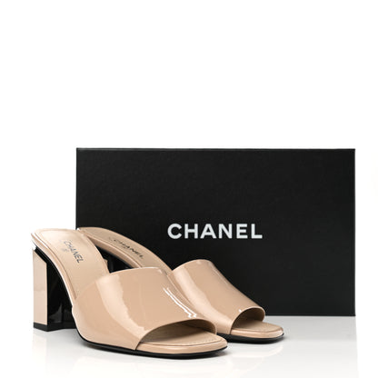 Chanel Patent CC Mules 38.5 Beige Black 8 of 9