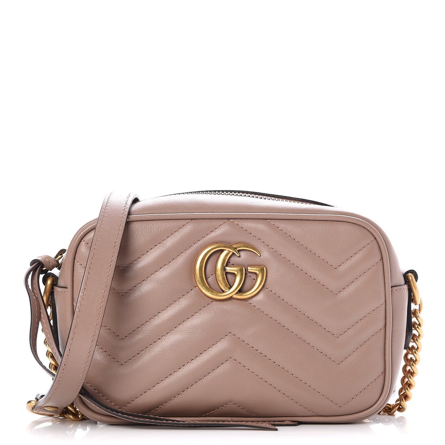 Calfskin Matelasse Mini GG Marmont Chain Shoulder Bag Nude