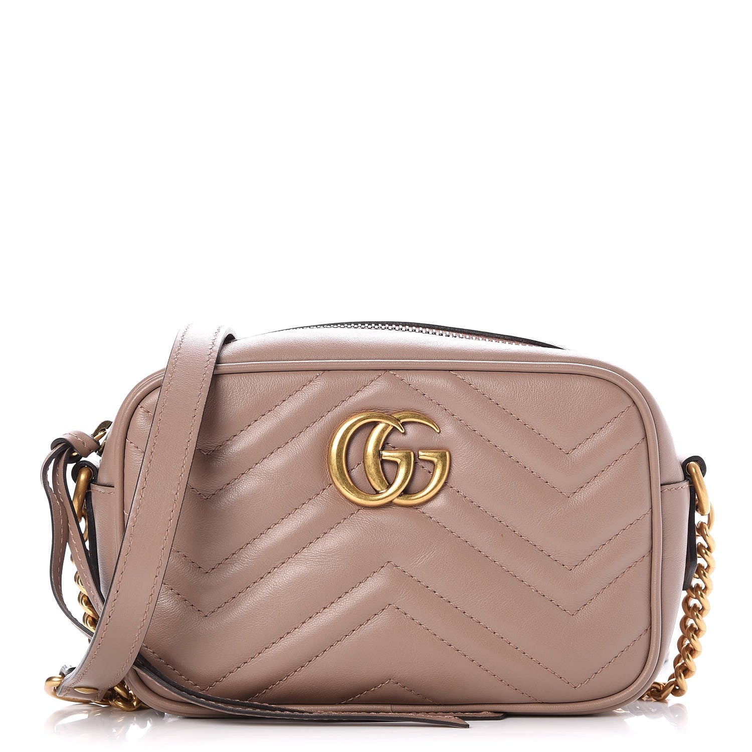 Gucci Calfskin Matelasse Mini GG Marmont Chain Shoulder Bag Nude 1 of 7