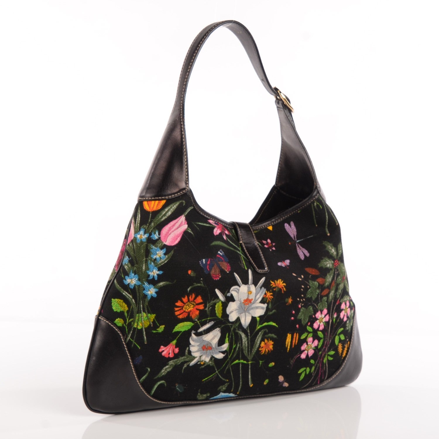 Gucci Canvas Floral Flora Jackie O Bouvier Hobo Dark Brown 3 of 7