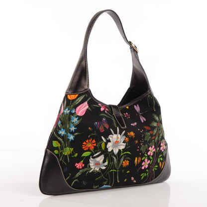 Gucci Canvas Floral Flora Jackie O Bouvier Hobo Dark Brown 3 of 7