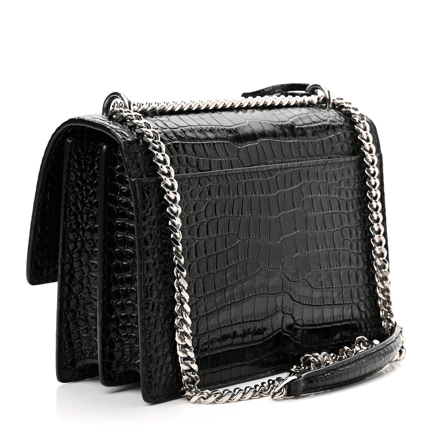 Saint Laurent Calfskin Crocodile Embossed Medium Monogram Sunset Black 3 of 9