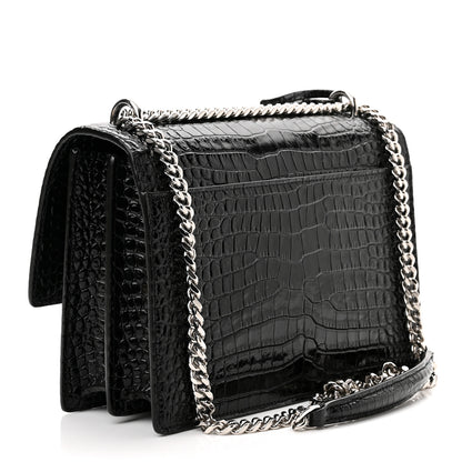 Saint Laurent Calfskin Crocodile Embossed Medium Monogram Sunset Black 3 of 9