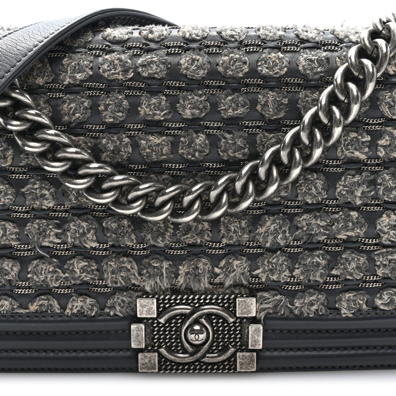 Chanel Tweed Calfskin Medium Boy Flap Grey 8 of 10