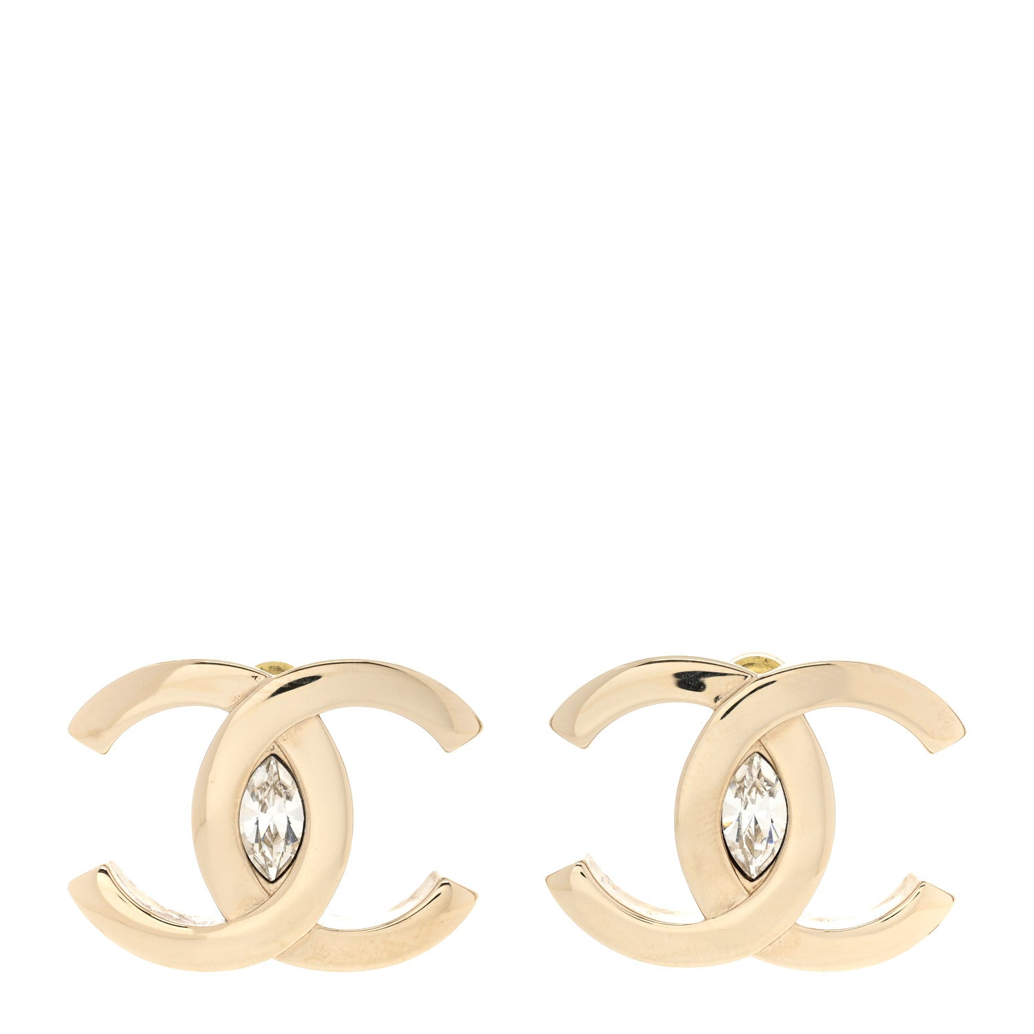 Chanel Crystal CC Large Stud Earrings Gold 1 of 5