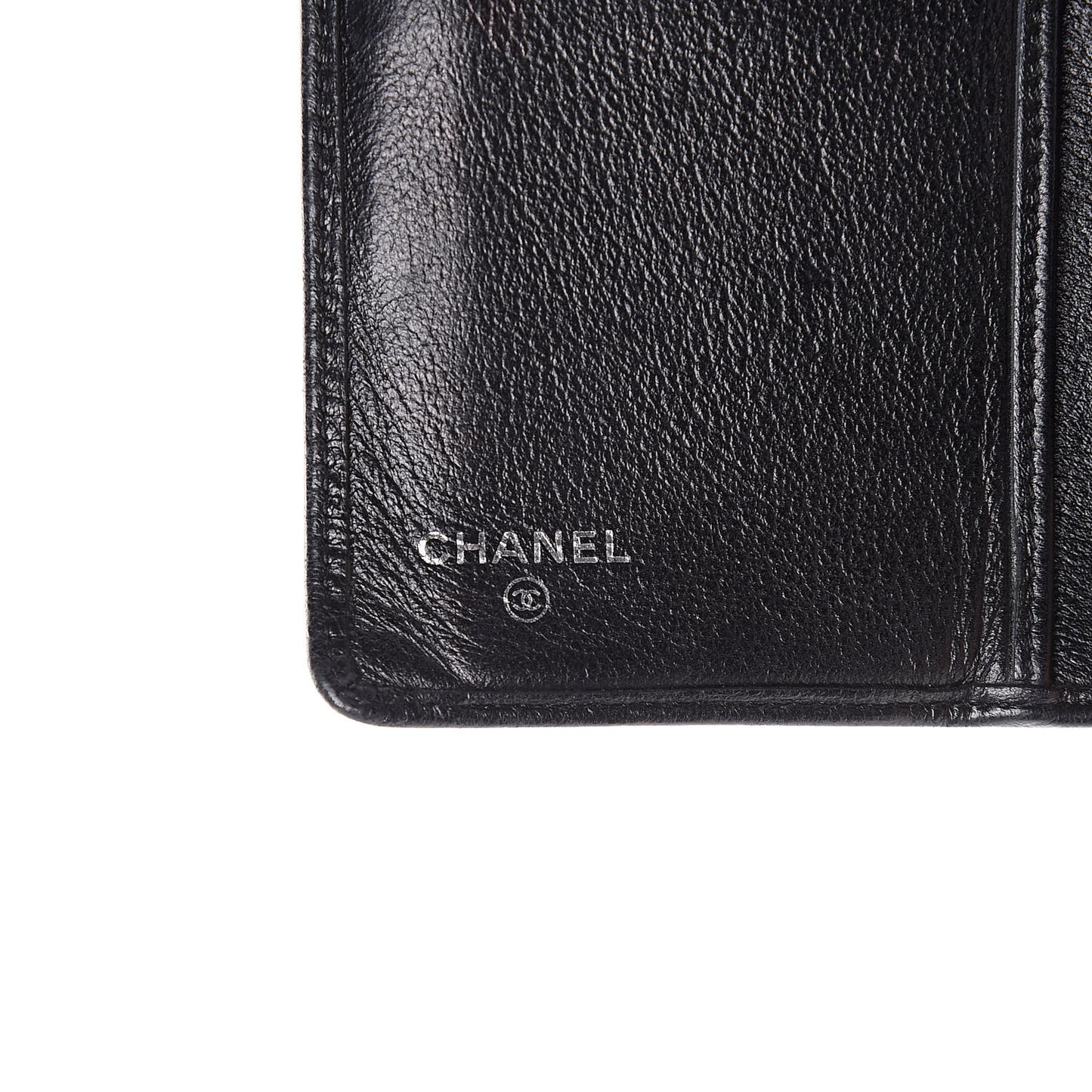 Goatskin Camellia Embossed Yen Wallet Black