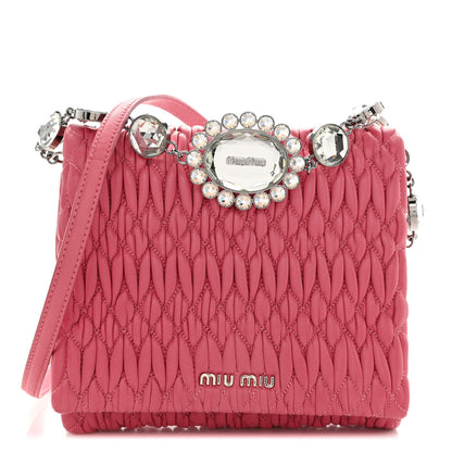 Miu Miu Nappa Matelasse Crystal Chain Crossbody Geranio 1 of 9