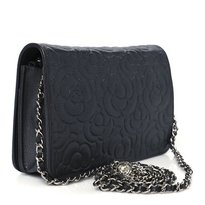 Chanel Goatskin Camellia Embossed Wallet On Chain WOC Grey 3 of 11