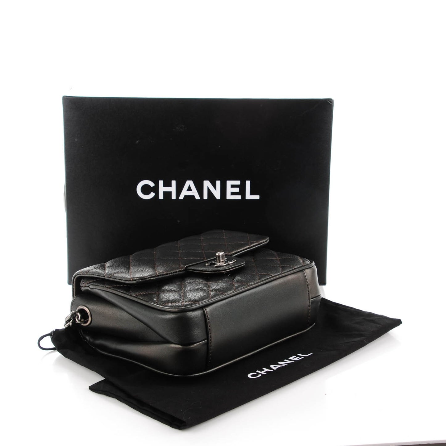 Metallic Goatskin Quilted Small Rock In Rome Flap Charcoal