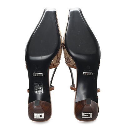 Gucci GG Monogram Malaga Kid Crystal Square G 35mm Slingback Pumps 36 Camel Ebony Cuir 6 of 9
