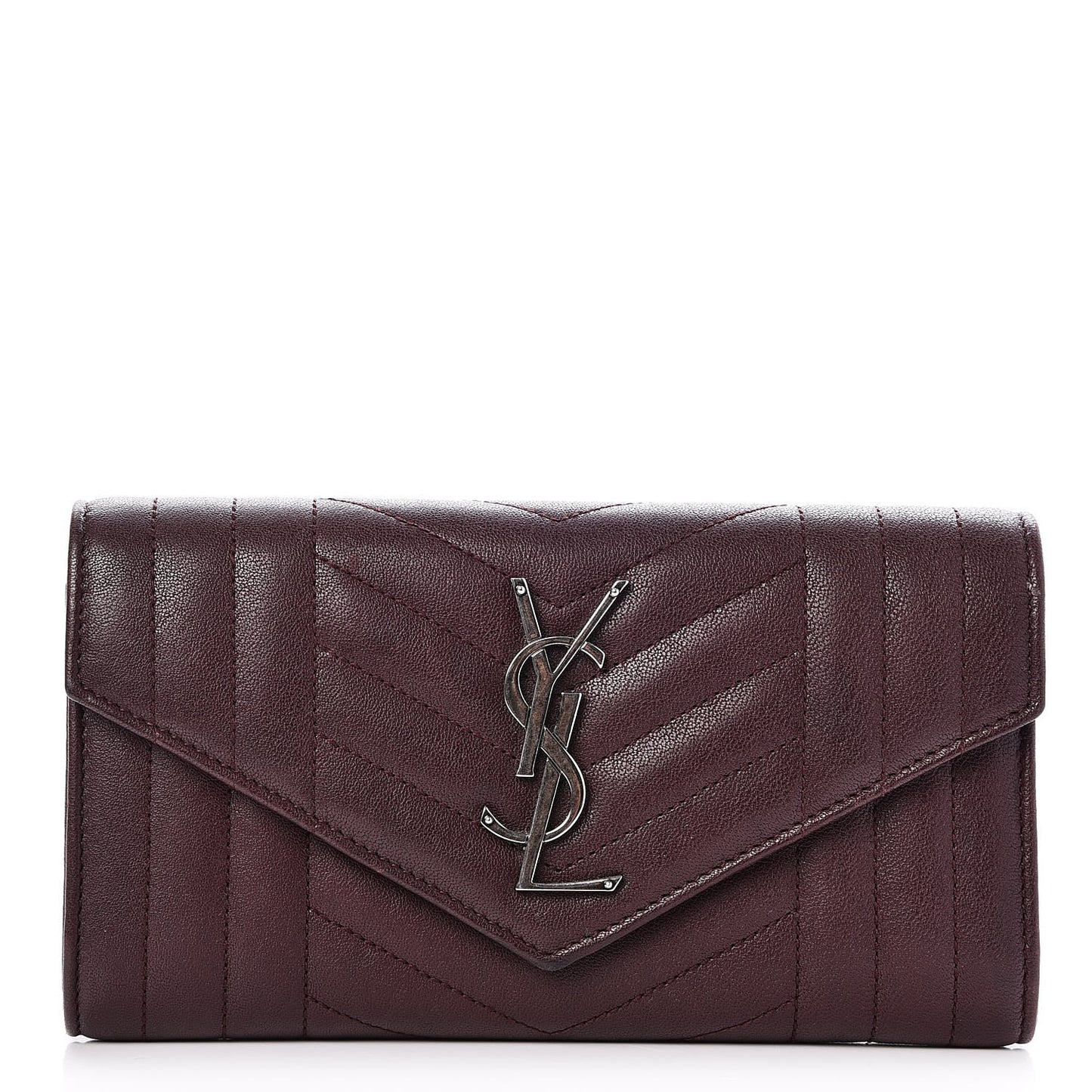 Lambskin Mixed Matelasse Quilted Large Monogram Envelope Wallet Bordeaux