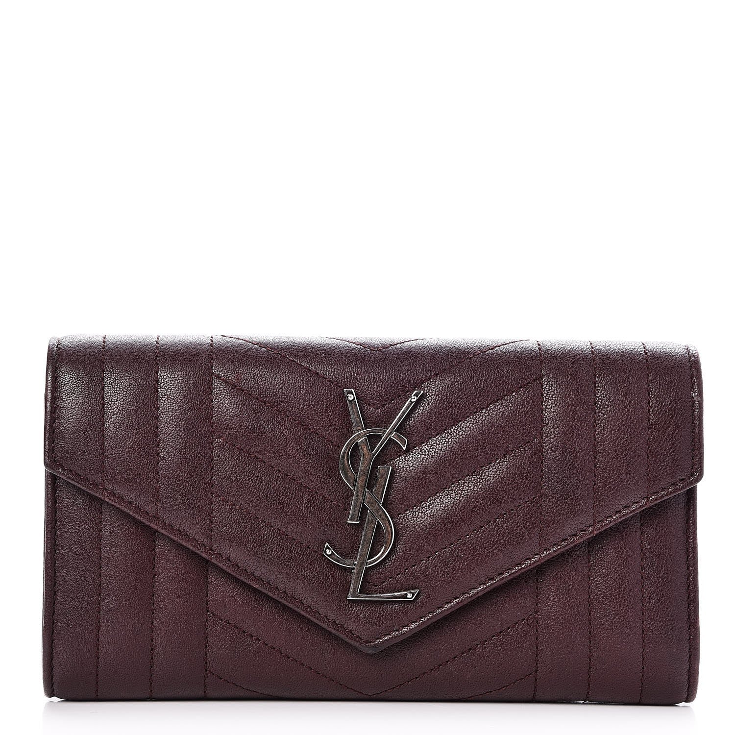 Saint Laurent Lambskin Mixed Matelasse Quilted Large Monogram Envelope Wallet Bordeaux 1 of 9