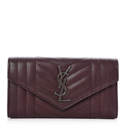 Saint Laurent Lambskin Mixed Matelasse Quilted Large Monogram Envelope Wallet Bordeaux 1 of 9