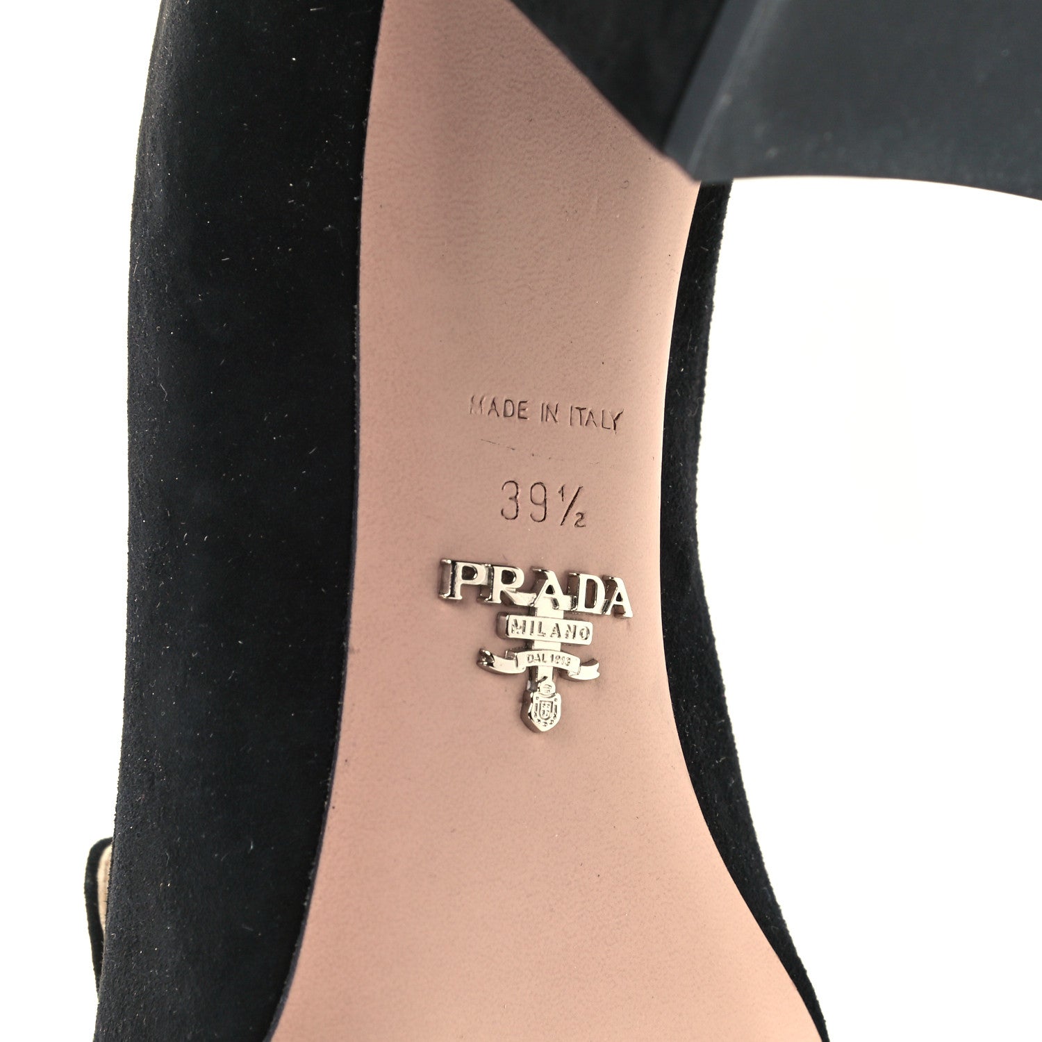 Prada Camoscio Metal Triangle Logo Block Heel 70mm Loafer Pumps 39.5 Black 8 of 9