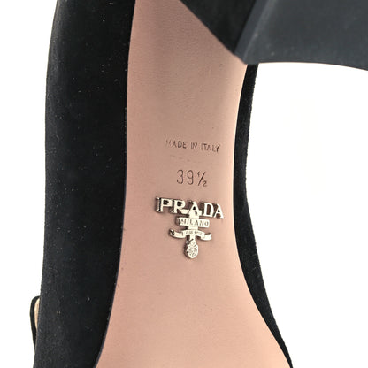 Prada Camoscio Metal Triangle Logo Block Heel 70mm Loafer Pumps 39.5 Black 8 of 9